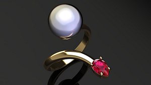 gold ring pearl pear 3D model