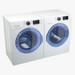 Front Load Washing Machine and Dryer Samsung White 3D Model