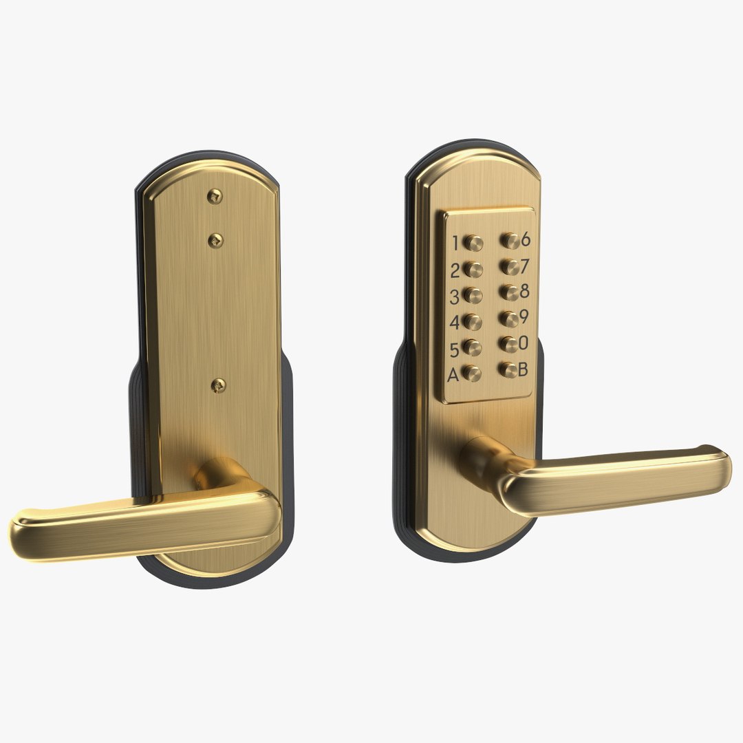 Push Button Door Lock Gold 3D model preview
