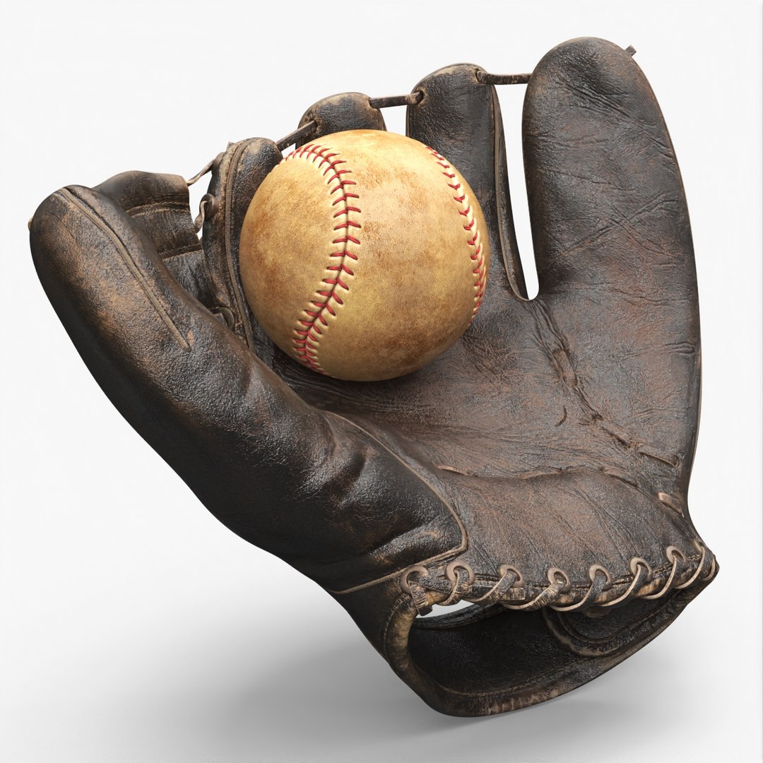 Vintage Baseball Glove with Ball Used 3D model preview