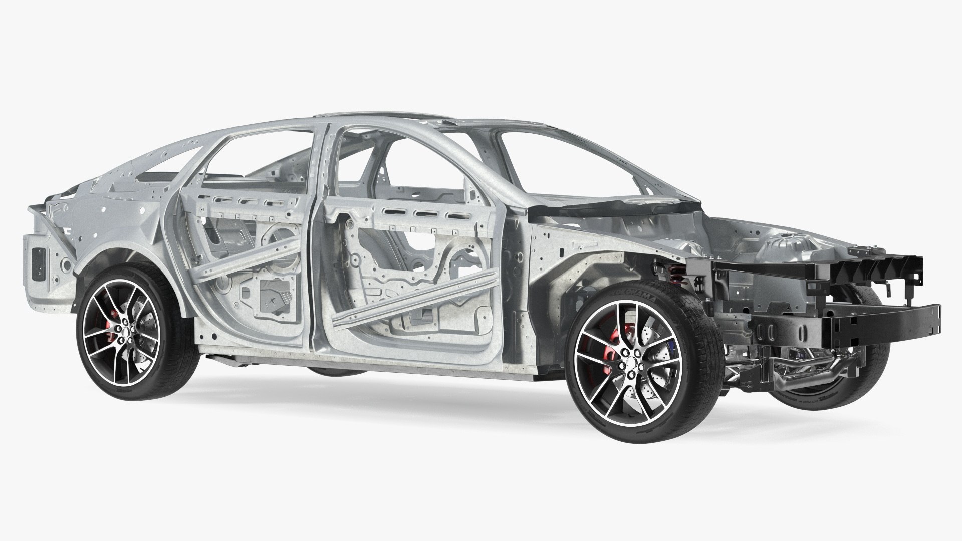 Car Frame with Suspension and Wheels 3D model preview