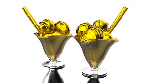 3D golden Ice cream and glass model