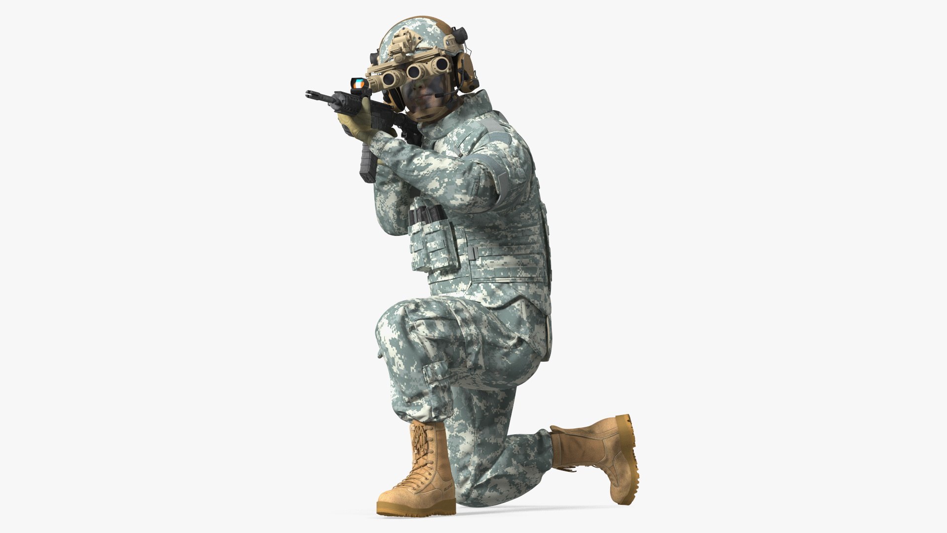 Soldier in Grey Camo with Night Vision Aiming Fur 3D model preview