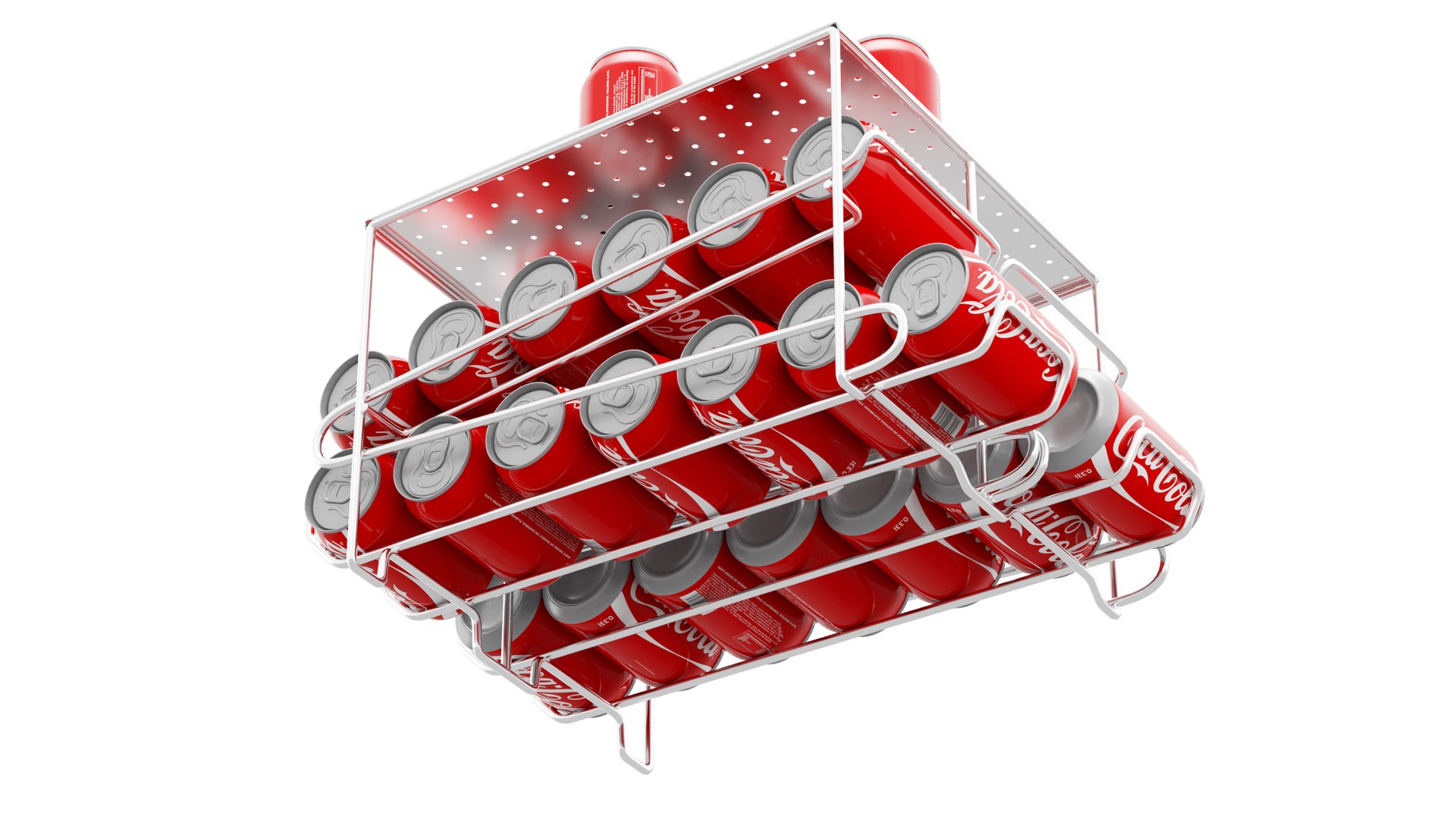2 Tier Can Rack Organizer Chrome with Cola Cans 3D model TurboSquid