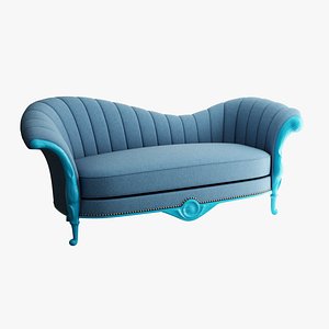 3D Furniture Sofa Chaise Lounge Dusty Blue Linen Sky Blue Painted Wood Legs 008