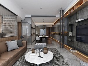 3D Modern living room - dining room - Kitchen