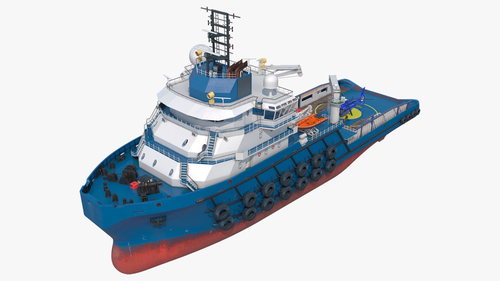 Ocean Support Vessel with Helicopter 3D model preview