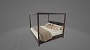 Modern Wooden Four Poster Canopy Bed with Upholstered Headboard