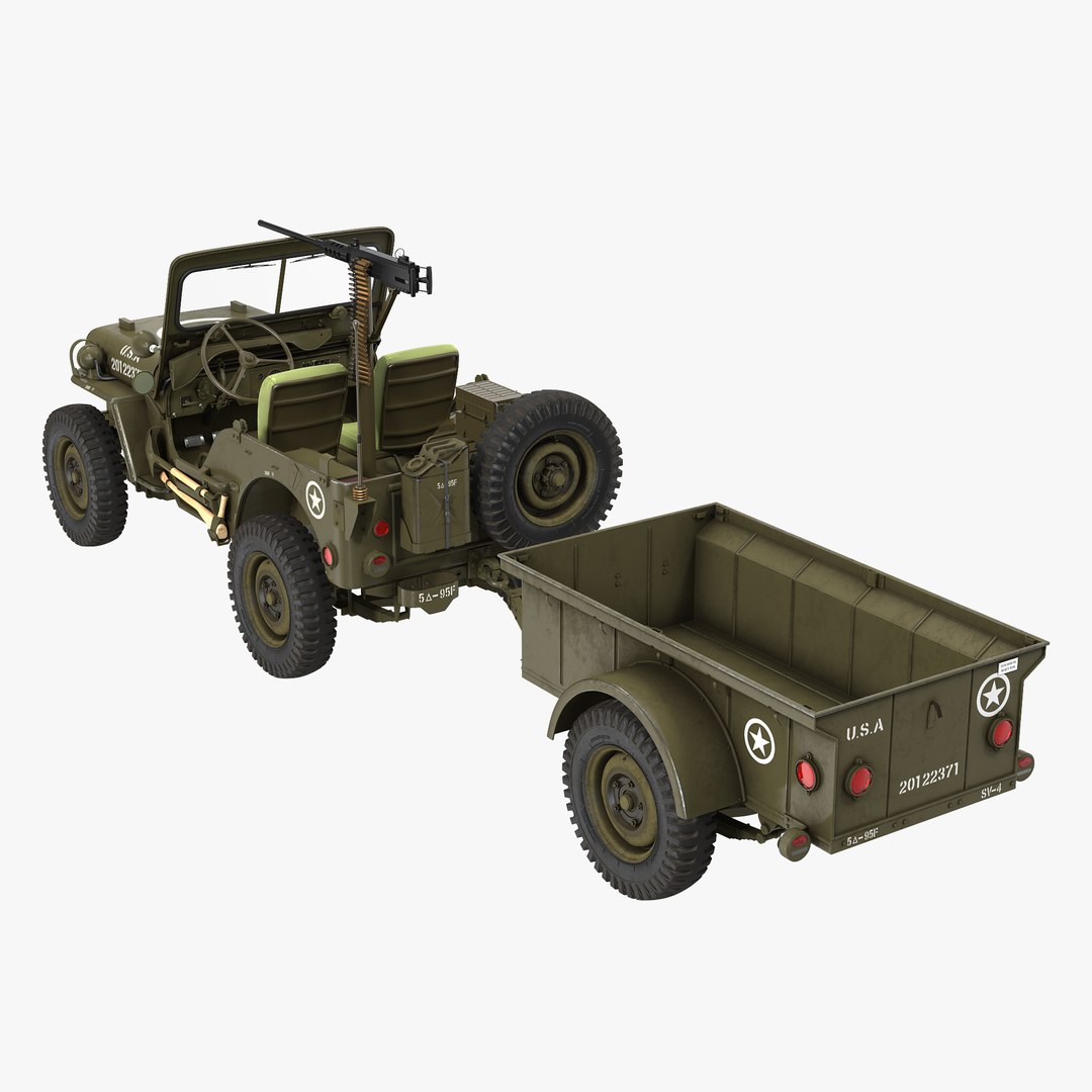 Willys Jeep MB 44 with Trailer 3D model preview