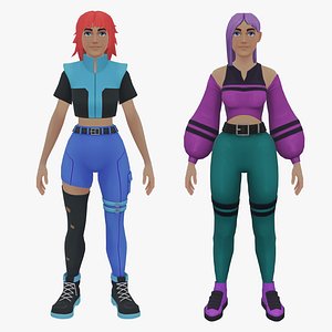 Stylized Girl in Blue and Pink 3D model