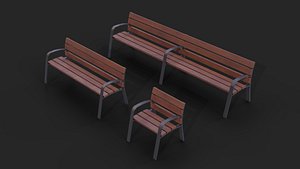 Collection of three Modo benches  low poly 3D model