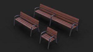 Collection of three Modo benches low poly