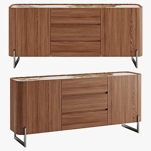 3D Walnut and dark metallized steel sideboard