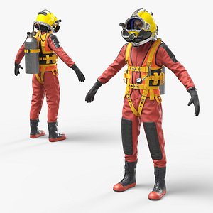 Offshore Diving Suit with Equipment on Man 3D