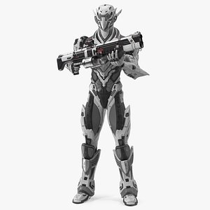 Futuristic Combat Robot with Assault Rifle