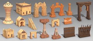 3D Ancient Egyptian architecture pyramids pharaonic tombs Desert architecture houses