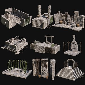3D SACRIFICE ALTAR JUNGLE TRIBAL CULT PLACES ROCK CONSTRUCTIONS