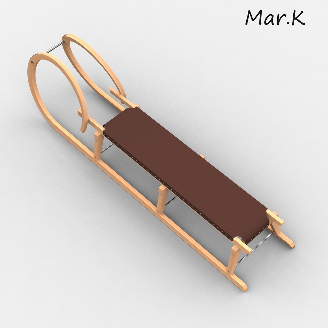 wooden snow sledge 3d model