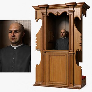 3D Confessional Booth with Priest