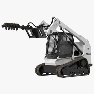 Compact Tracked Loader Bobcat with Auger Rigged 3D Model