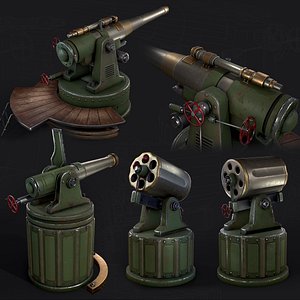 Steampunk Cannon Model Pack Game Ready Kitbash Textured VR  AR  low-poly 3d model