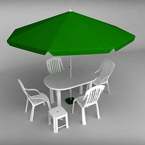 3d set garden plastic furniture model