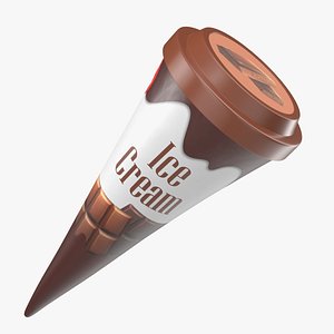 3D Cone Ice Cream with Cap Mockup Chocolate model