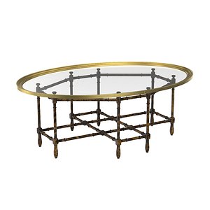 English Chinese Chippendale Faux Bamboo Glass Brass Tray Top Coffee Table 3D model