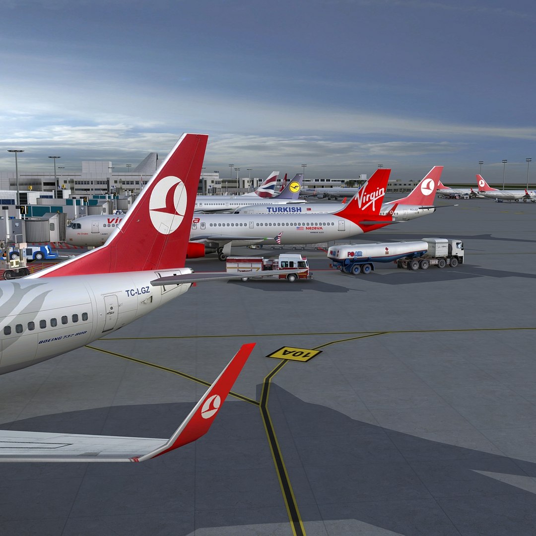 3d model of airport vehicles planes air