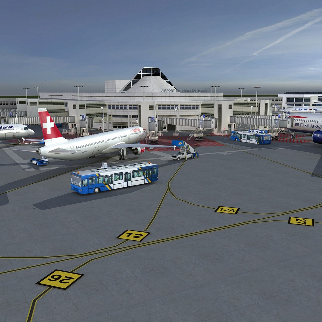 3d model of airport vehicles planes air