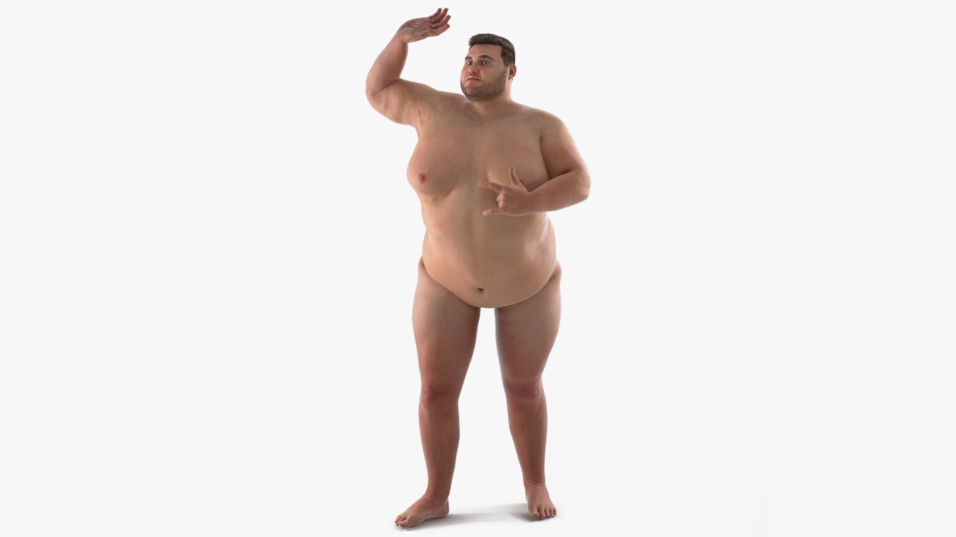 Naked Fat Man Fur Rigged 3D model preview