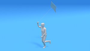 3D model kid running kite