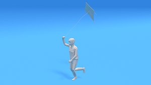 Low Poly Kid Running With a Kite