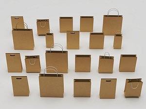 3D Vintage Kraft Paper Bag Shopping Package Collection PBR