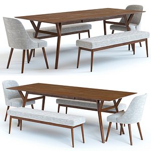 set west elm table chairs 3D model