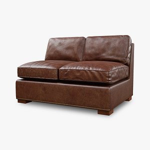 3D model Collins Leather Armless Sofa With Nailheads