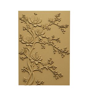 3D Magnolia Floral Branch wall decor Relief STL Mural CNC 415 model