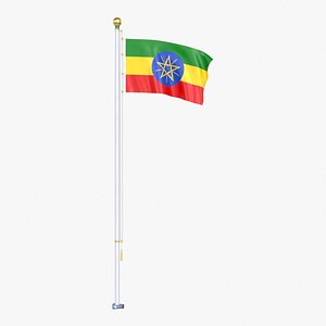 3D Ethiopia Flag Stand Pole Animated Loop model