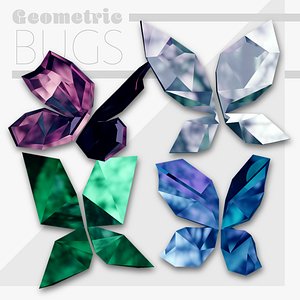 4 GEOMETRIC BUTTERFLIES RIGGED AND ANIMATED