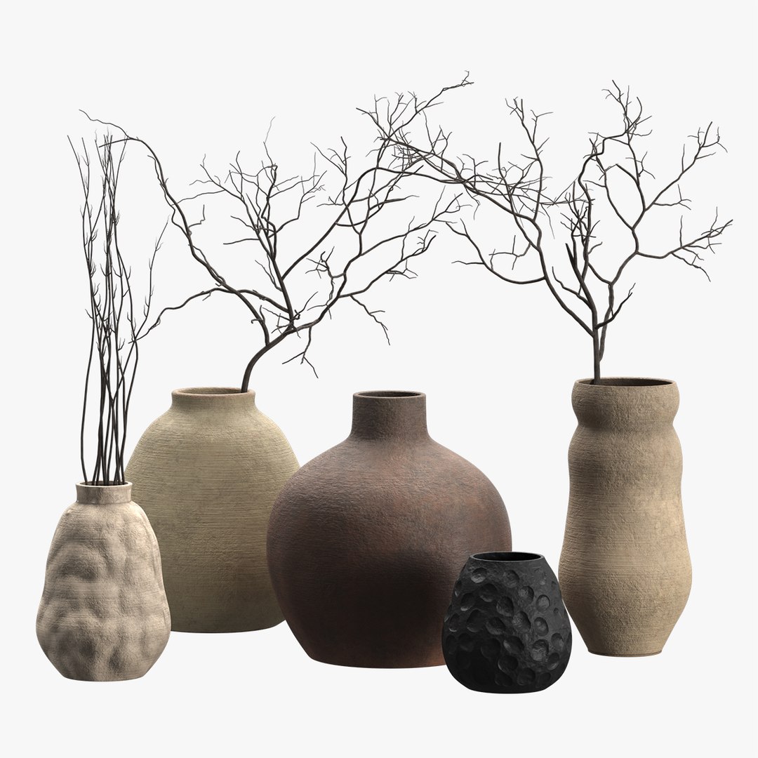3D Artisan Rustic Vases With Branches - TurboSquid 2124111
