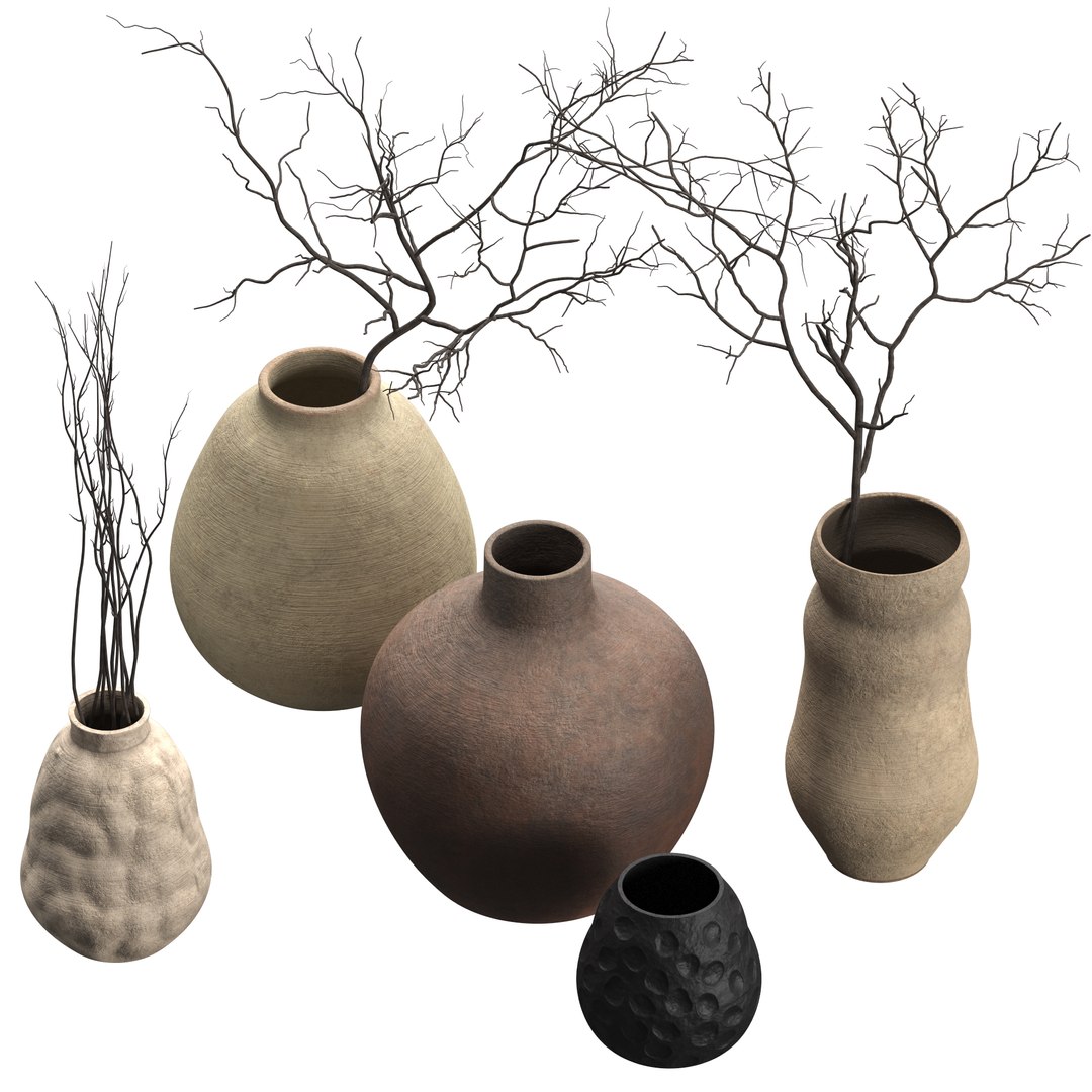 3D Artisan Rustic Vases With Branches - TurboSquid 2124111