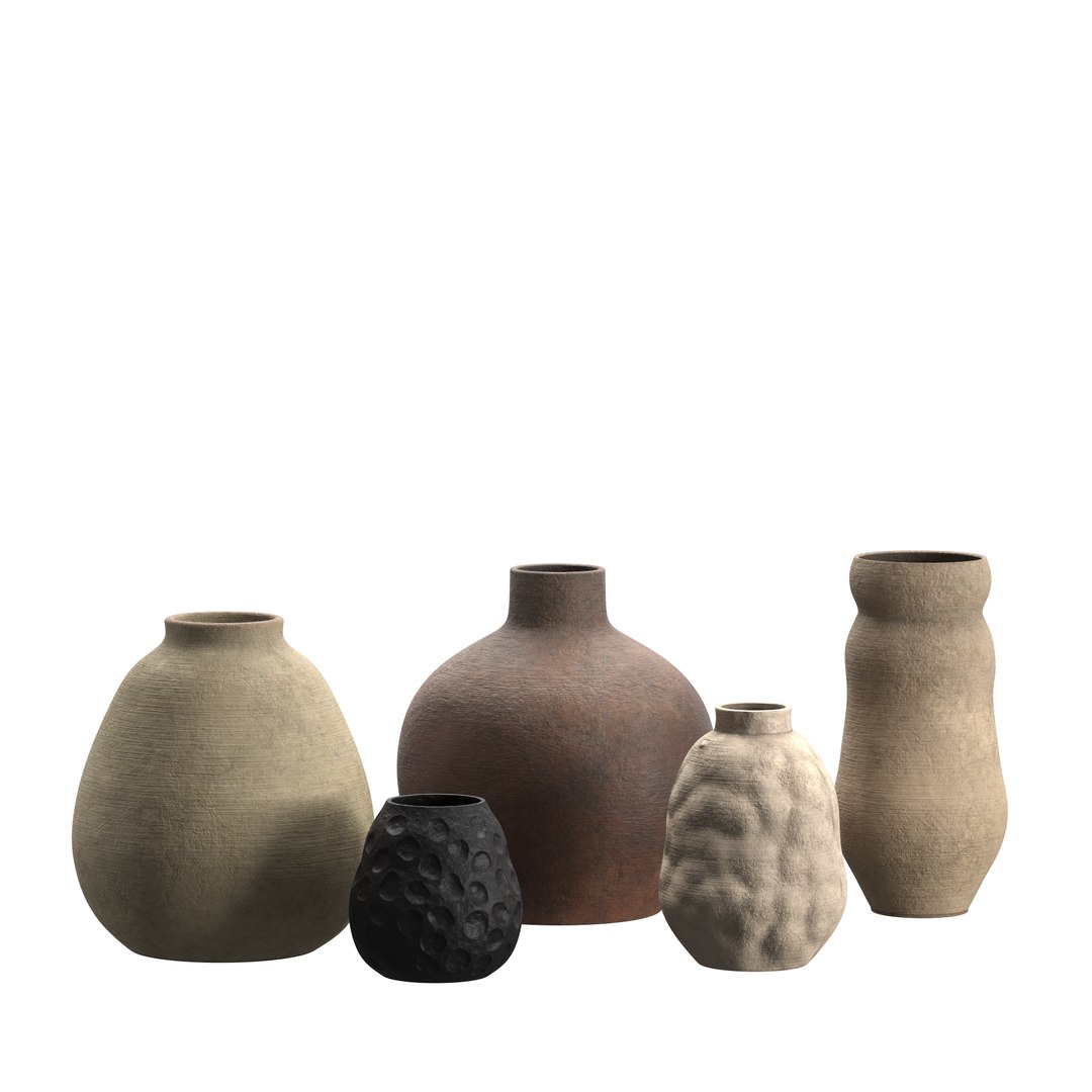 3D Artisan Rustic Vases With Branches - TurboSquid 2124111