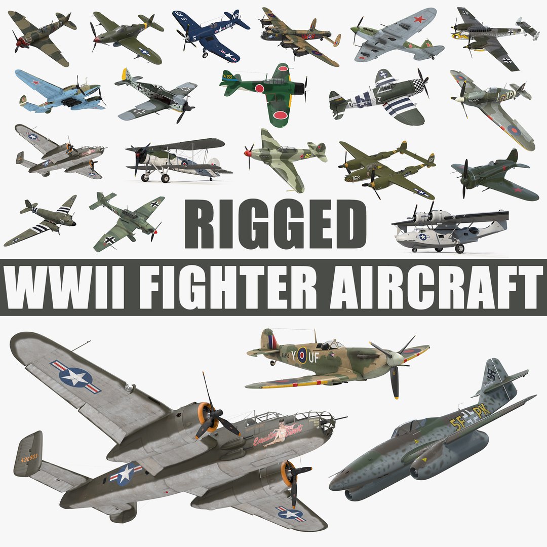 WWII Rigged Aircraft Big 3D Models Collection 3D model preview