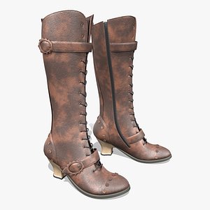 Steampunk Half Heels Vintage Western Knee Calf Boots