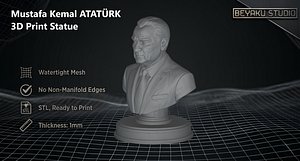 3D Mustafa Kemal Ataturk Statue - STL File for 3D Printing
