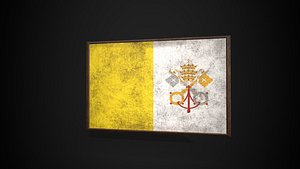 Old Picture Frame With Papal States  Flag - Game Ready PBR Low-poly 3D Model 3D