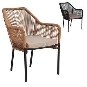3D All-Weather Natural Woven Stacking Club Chair with Rounded Arms  Ivory Zippered Seat Cushion