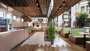 3D Bright Wood Cafe Interior model