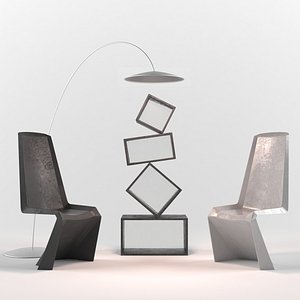 3d set chairs shelf model