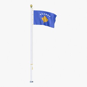 Kosovo Flag Stand Pole Animated Loop 3D model